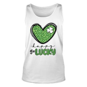 Happy Go Lucky Heart St Patricks Day Lucky Clover Shamrock Men Women Tank Top Graphic Print Unisex - Thegiftio
