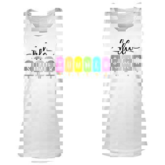 Hello Summer Ice Cream Family Vacation Popsicle Ice Beach Graphic Design Printed Casual Daily Basic Unisex Tank Top - Thegiftio UK