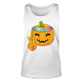 Hippie Halloween Pumpkin Peace Sign Hand Headband Tie Dye Men Women Tank Top Graphic Print Unisex - Thegiftio UK