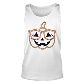 Jack O Lantern Face Pumpkin Halloween Leopard Print Glasses V4 Unisex Tank Top - Seseable