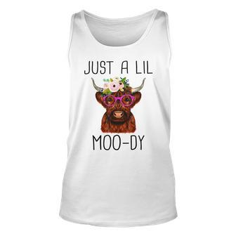 Just A Little Moody Cute Highland Cows Lover Farming Cow Unisex Tank Top - Thegiftio UK