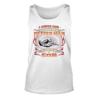 New Mens Tops Daddy Father And Son S I Asked God To Make Me A Better Man He Sent Me My Son Printed Graphic Design Printed Casual Daily Basic Unisex Tank Top - Thegiftio UK