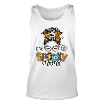 One Spooky Mama For Halloween Messy Bun Mom Monster Bleached V4 Unisex Tank Top - Seseable