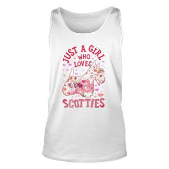 Scottie Scottish Terrier Just A Girl Who Loves Dog Flower Unisex Tank Top | Mazezy