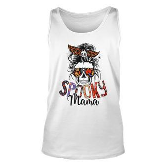Spooky Mama Skull Halloween Womens Messy Bun Witch Unisex Tank Top - Seseable