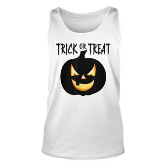 Trick Or Treat Scary Lit Pumpkin Halloween Unisex Tank Top - Seseable