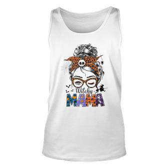 Witchy Mama Halloween Messy Bun Skull Witch Mom Women Spooky Unisex Tank Top - Seseable