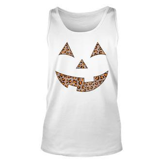Womens Leopard Print Jack O Lantern Pumpkin Halloween Unisex Tank Top - Seseable