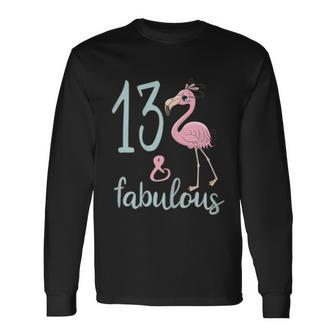 13Th Birthday Flamingo Outfit Girls 13 Year Old Bday Long Sleeve T-Shirt - Monsterry