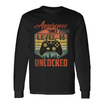 18Th Year Old Birthday Awesome Since 2004 Video Gamer Long Sleeve T-Shirt - Seseable