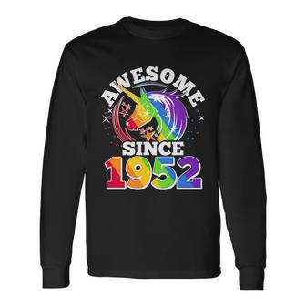 Rainbow Unicorn Awesome Since 1952 70Th Birthday Graphic Design Printed Casual Daily Basic Unisex Long Sleeve