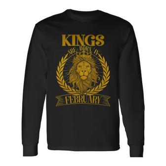 Vintage Lion Kings Are Born In February Graphic Design Printed Casual Daily Basic Unisex Long Sleeve
