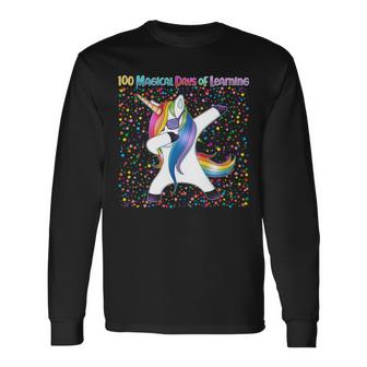 100 Magical Days Of Learning Dabbing Unicorn Graphic Design Printed Casual Daily Basic Unisex Long Sleeve
