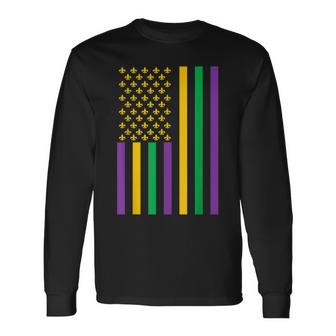 American Flag Mardi Gras  Mardi Gras Crawfish Outfit  Men Women Long Sleeve T-shirt Graphic Print Unisex