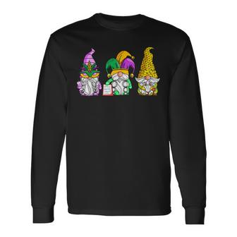 Mardi Gras Gnomes Holding Mask Love Mardi Gras Gnome  Men Women Long Sleeve T-shirt Graphic Print Unisex