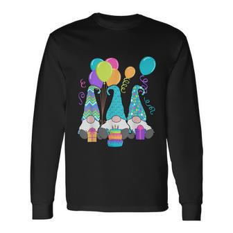 3 Birthday Gnomes Birthday Cake Presents Confetti Long Sleeve T-Shirt - Monsterry