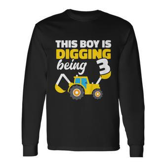 3 Year Old Boy Construction Party Bulldozer 3Rd Birthday Long Sleeve T-Shirt - Thegiftio UK