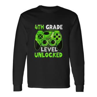 4Th Grade Level Unlocked Graphic Video Gamer Back To School Long Sleeve T-Shirt - Monsterry