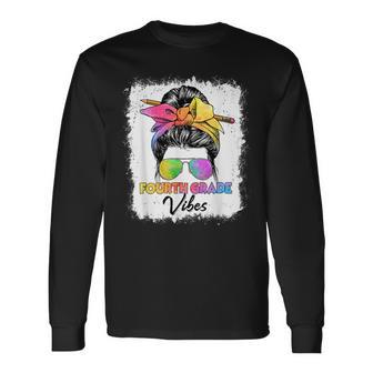 4Th Grade Vibes Messy Bun Back To School Girls Long Sleeve T-Shirt - Seseable