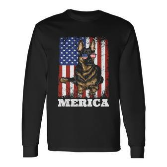 4Th Of July German Shepherd Dog American Flag Merica Long Sleeve T-Shirt - Monsterry
