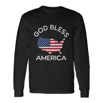 4Th Of July God Bless America Map Flag Patriotic Religious Long Sleeve T-Shirt - Monsterry UK