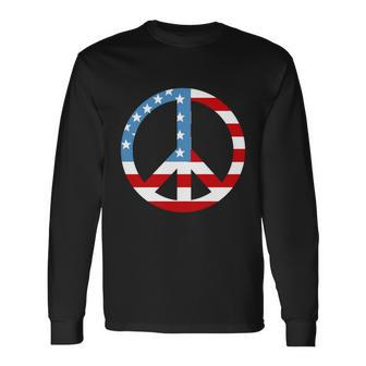 4Th Of July Peace Sign American Flag Long Sleeve T-Shirt - Monsterry UK