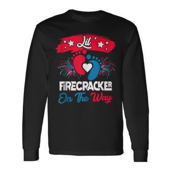 4Th Of July Pregnancy Patriotic Lil Firecracker On The Way Long Sleeve T-Shirt - Seseable