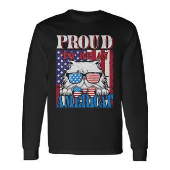 4Th Of July Proud To Be An American Cat Lover Long Sleeve T-Shirt - Monsterry