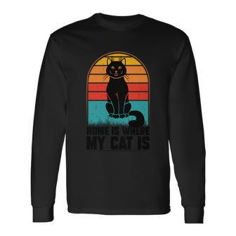 80S Retro Vintage Distressed Sunset Black Cat Lover Quote Catdad Catmom Men Women Long Sleeve T-Shirt T-shirt Graphic Print - Thegiftio UK