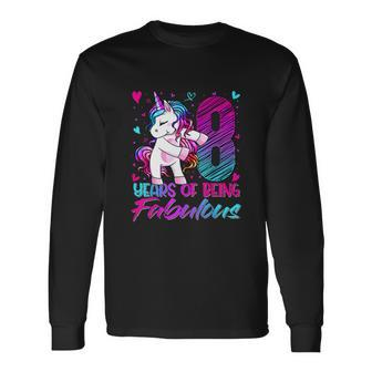 8Th Birthday 8 Year Old Girl Flossing Unicorn Party Long Sleeve T-Shirt - Monsterry UK