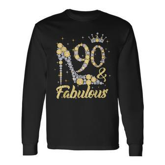 90 & Fabulous 90 Years Old 90Th Birthday Diamond Crown Shoes Long Sleeve T-Shirt - Seseable