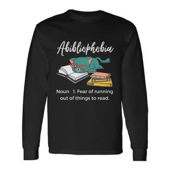 Abibliophobia Book Lover Cat Reading Long Sleeve T-Shirt - Monsterry AU