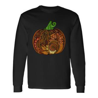 Abstract Pumpkin Thanksgiving Logo Tshirt Long Sleeve T-Shirt - Monsterry