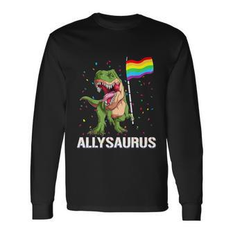 Allysaurus Dinosaur In Rainbow Flag For Ally Lgbt Pride Long Sleeve T-Shirt - Monsterry