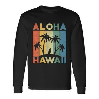 Aloha Hawaii Hawaiian Island Shirt Palm Beach Surfboard Surf Long Sleeve T-Shirt - Thegiftio UK