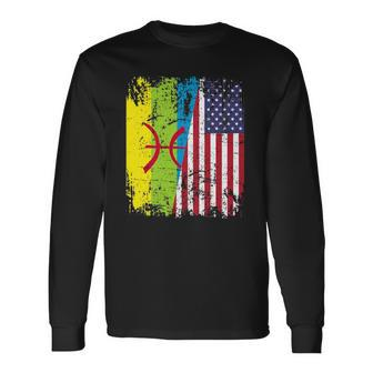 Amazigh Roots Half American Flag Proud Of Kabyle Flag Long Sleeve T-Shirt - Thegiftio UK
