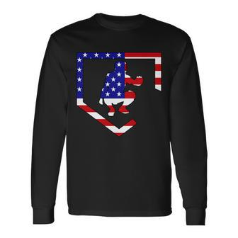 American Baseball Catcher Flag Tshirt Long Sleeve T-Shirt - Monsterry DE