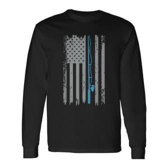 American Flag Fishing Shirt Vintage Fishing Tshirt Long Sleeve T-Shirt - Monsterry DE