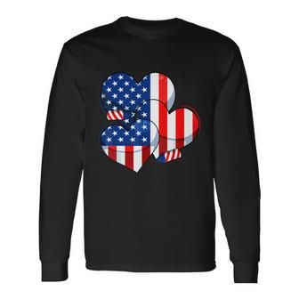 American Flag Heart 4Th Of July Usa Patriotic Pride Long Sleeve T-Shirt - Monsterry