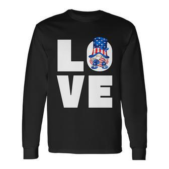 American Flag Heart For Patriotic Mom Cute 4Th Of July Gnome Long Sleeve T-Shirt - Monsterry