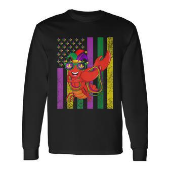 American Flag Mardi Gras Crawfish Dabbing Long Sleeve T-Shirt - Thegiftio UK