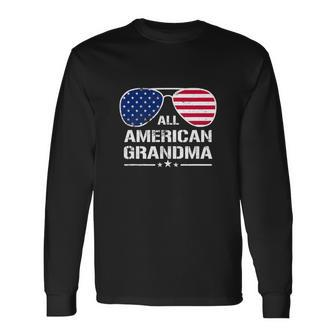All American Grandma American Flag Patriotic V2 Long Sleeve T-Shirt - Monsterry