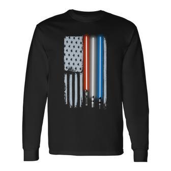 American Lightsaber Flag Tshirt Long Sleeve T-Shirt - Monsterry UK