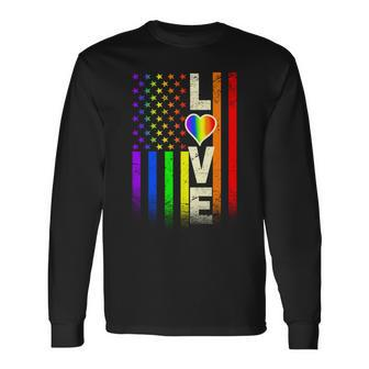 American Love Gay Pride Rainbow Flag Tshirt Long Sleeve T-Shirt - Monsterry