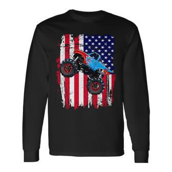 American Monster Truck Flag Tshirt Long Sleeve T-Shirt - Monsterry