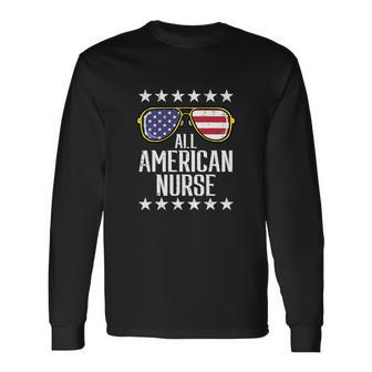 All American Nurse Scrub Memorial Day 4Th Of July Rn Women Long Sleeve T-Shirt - Monsterry