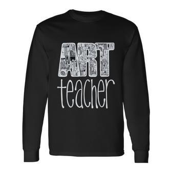 Art Teacher Supplies Doodle Line Drawing Long Sleeve T-Shirt - Thegiftio UK