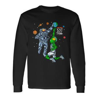 Astronaut And Alien Basketball Long Sleeve T-Shirt - Monsterry