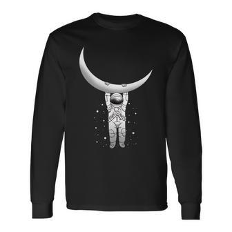 Astronaut Hanging From The Moon Tshirt Long Sleeve T-Shirt - Monsterry DE
