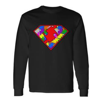 Autism Superhero Puzzle Crest Tshirt Long Sleeve T-Shirt - Monsterry CA